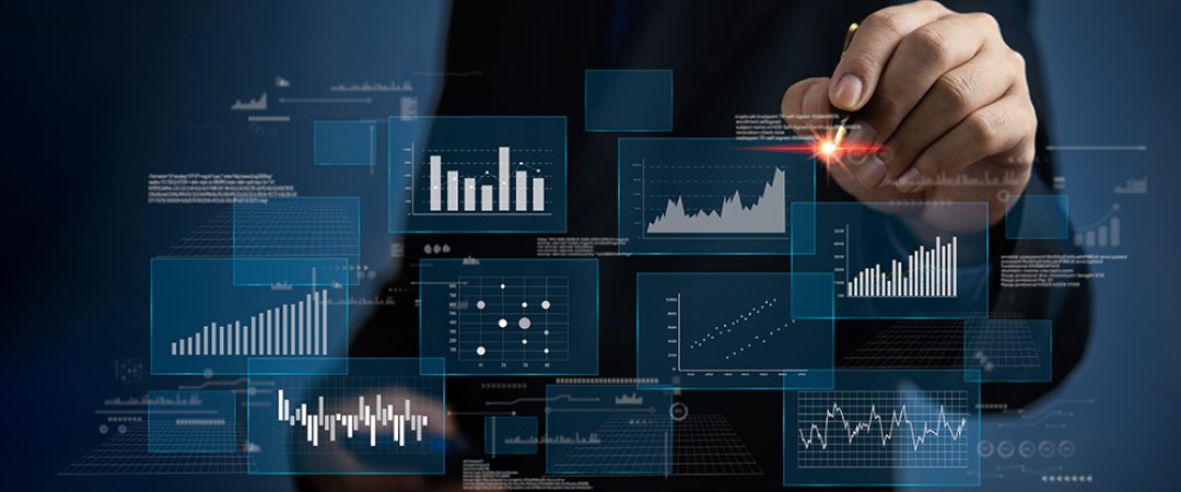 Business intelligence dashboard Big data diagram graph virtual screen. economic analysis and investment finance and marketing planning and business intelligence (BI) concept.